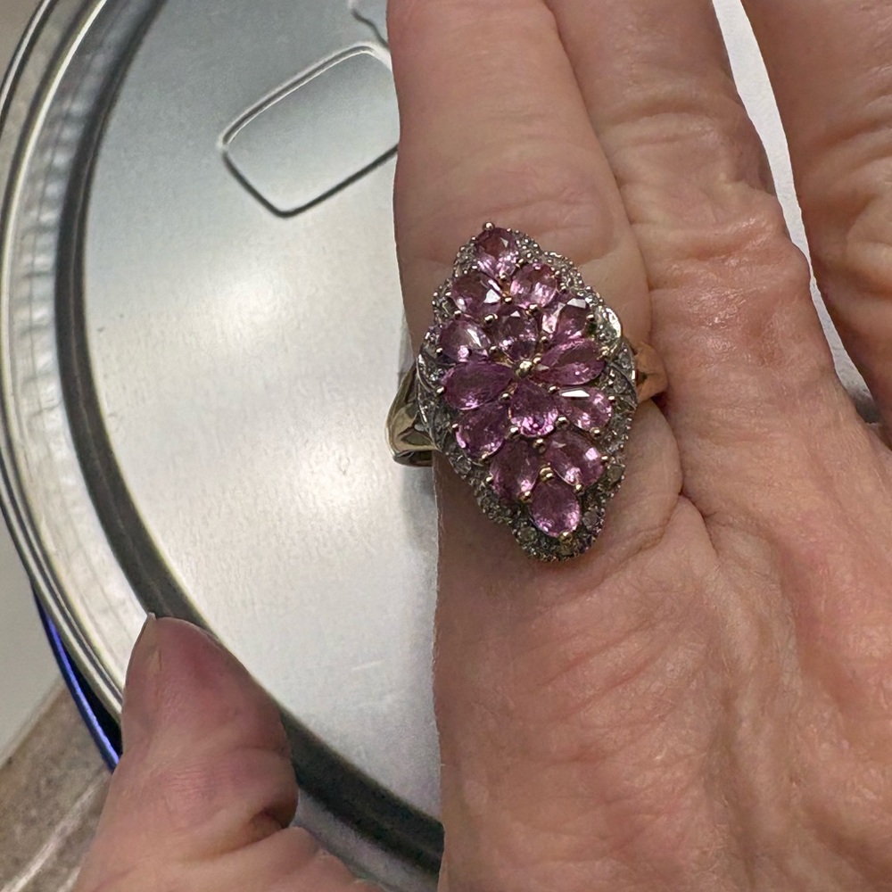 10k gold, pink Turmaline, and diamond ring
